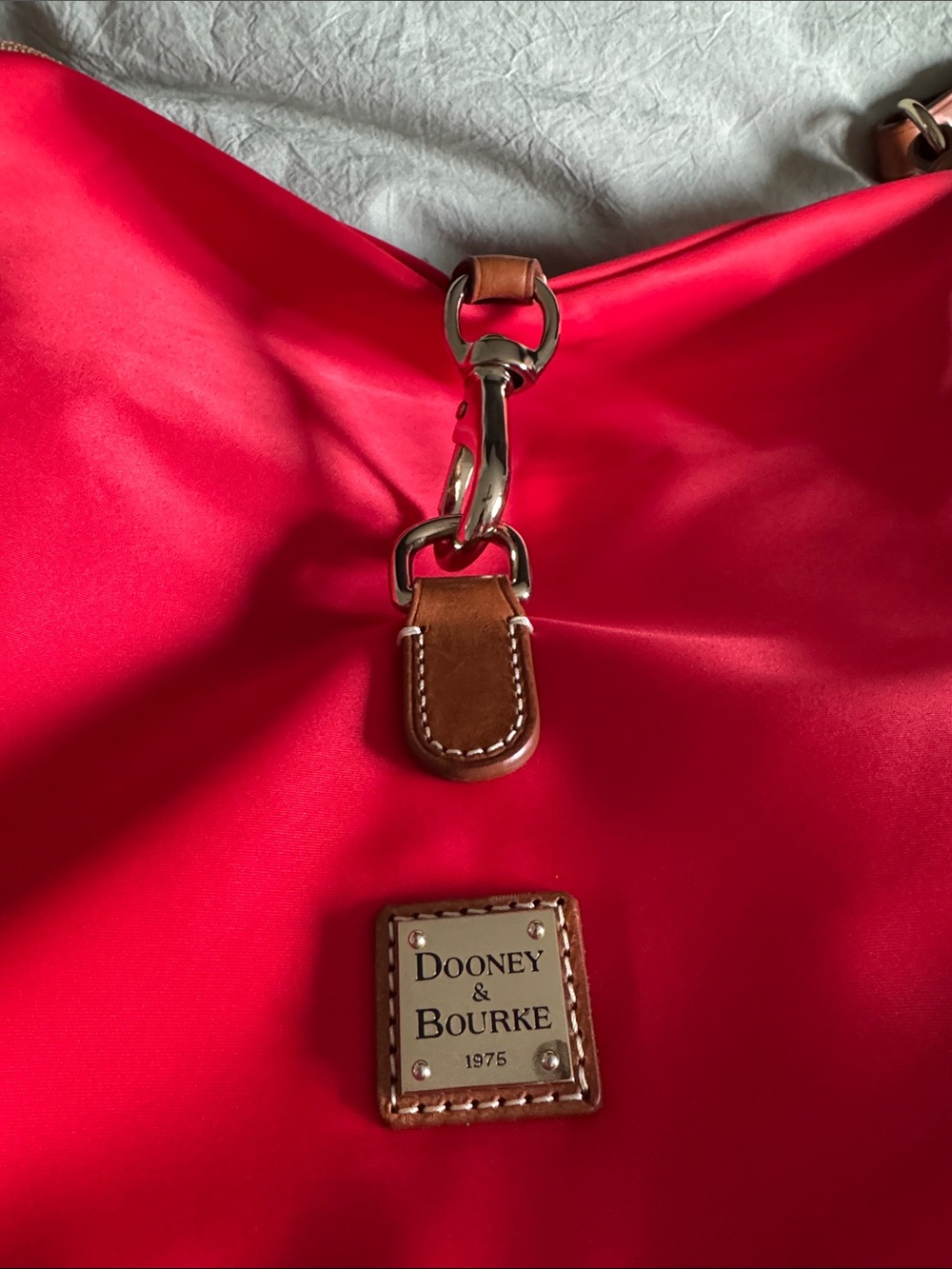 Red Shoulder Dooney & Bourke Bag with Tan Trim - Picture 3 of 3